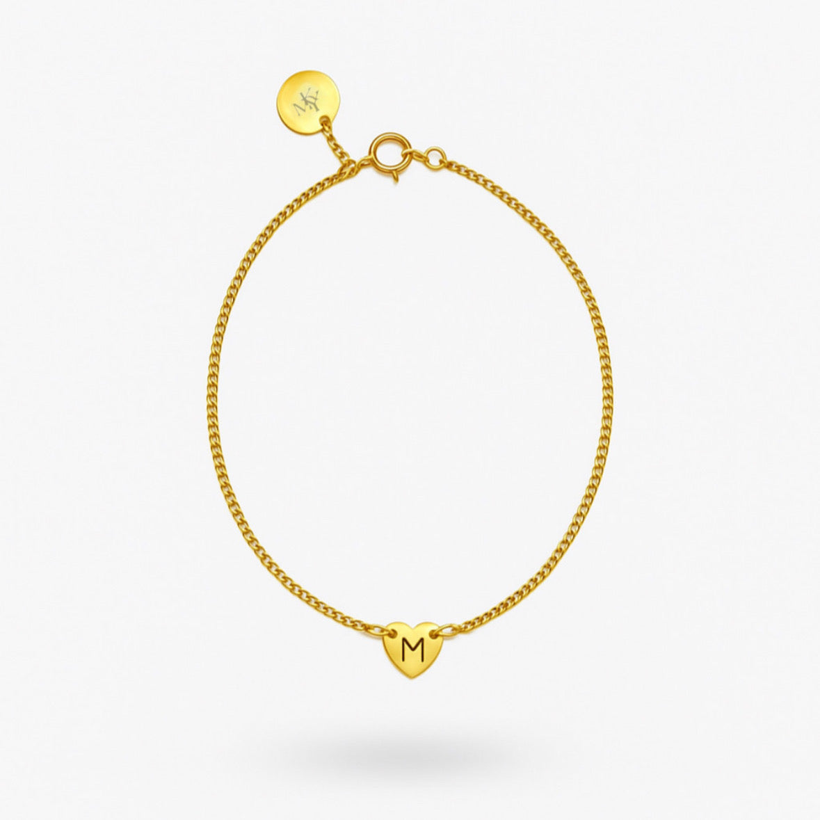 Heart Initial Curb Bracelet