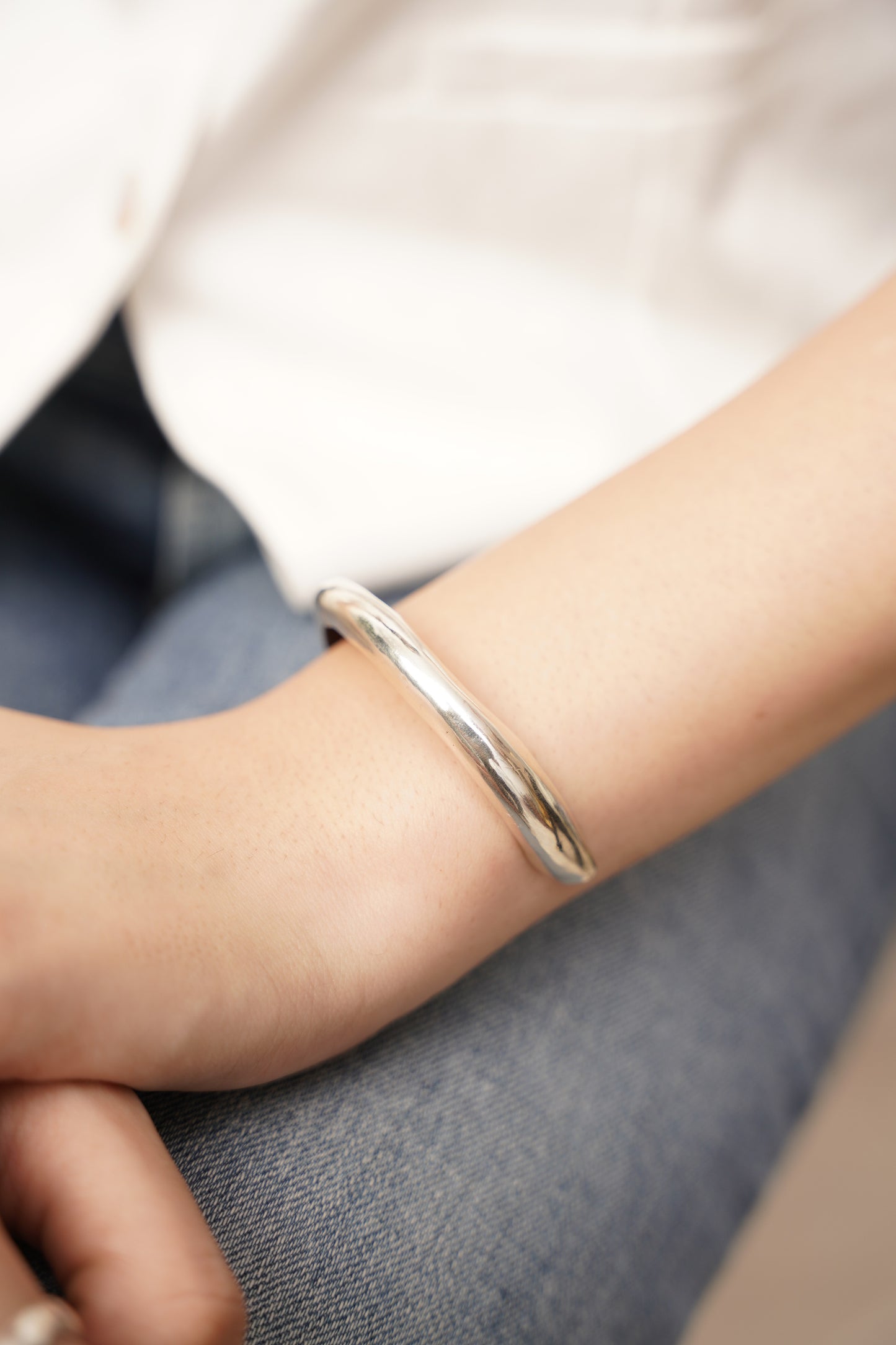 Adjustable Silver Hollow Bangle