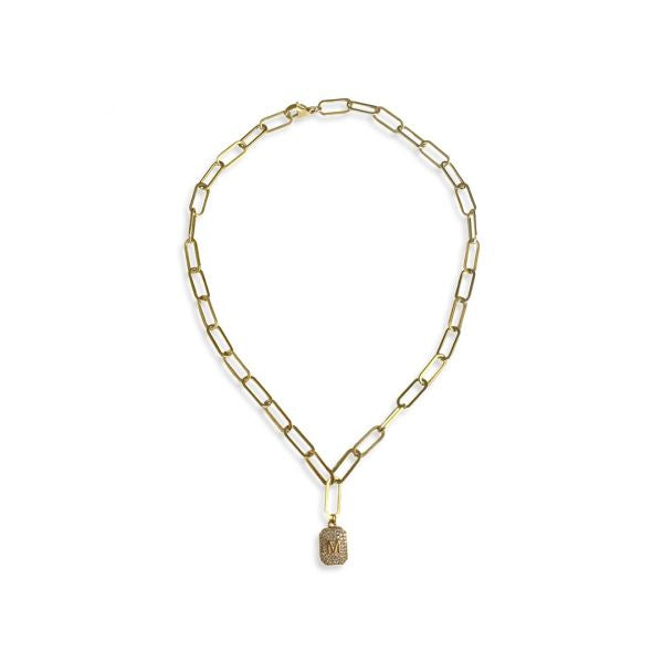 Link Chain Paved Initial Neckpiece