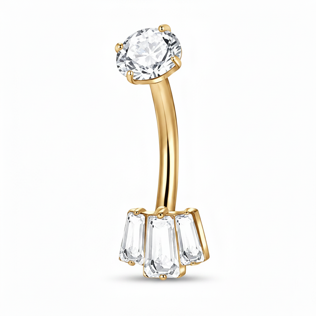 Tripple baguette navel stud